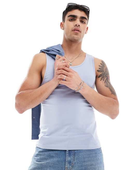 Camiseta azul claro ajustada de tirantes de ASOS DESIGN