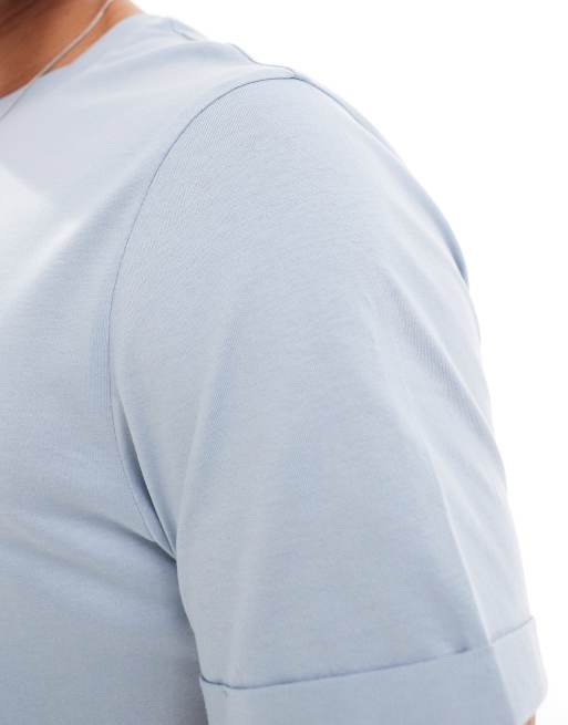 Camiseta azul claro básica con cuello redondo y mangas vueltas de ASOS DESIGN , 4 de 4