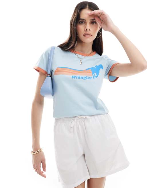 Camiseta azul claro con ribetes de Wrangler