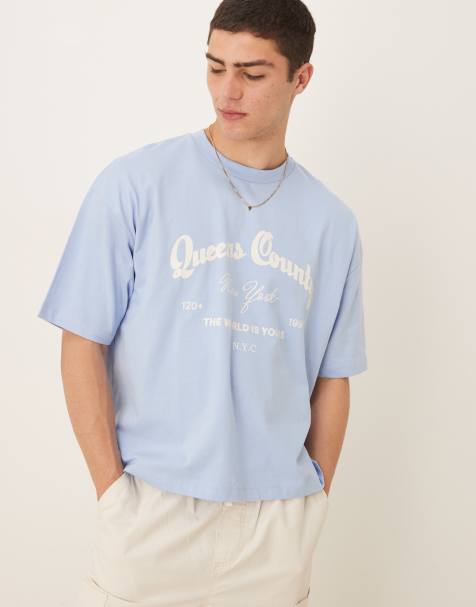 Camiseta azul claro de corte cuadrado extragrande con bordado de ciudad de ASOS DESIGN - view 1