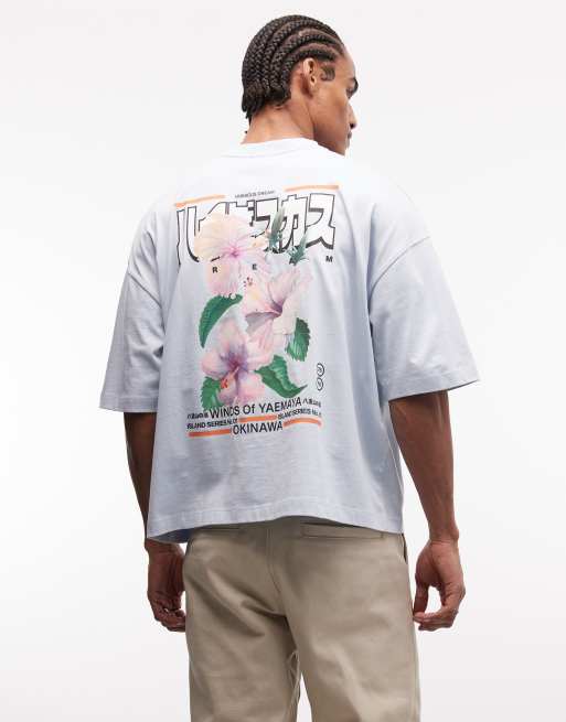 Camiseta azul claro de corte cuadrado extragrande con estampado gráfico floral de ASOS DESIGN, 5 de 5