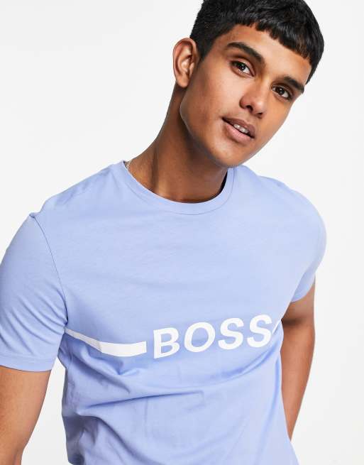 Camiseta azul claro de corte slim con logo en el pecho y protección solar de BOSS Beachwear