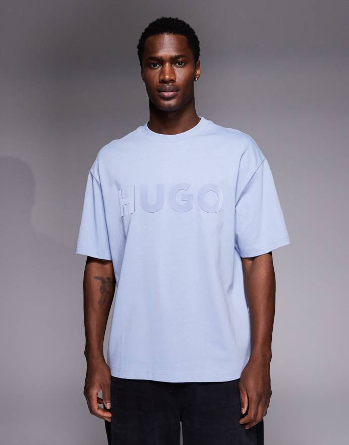 Hugo Red Camiseta azul claro extragrande con logo estampado a tono Dinkee de