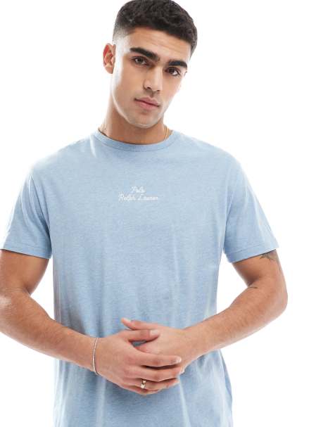 Camiseta azul claro jaspeado de corte clásico extragrande con logo de texto en el centro de Polo Ralph Lauren - view 1