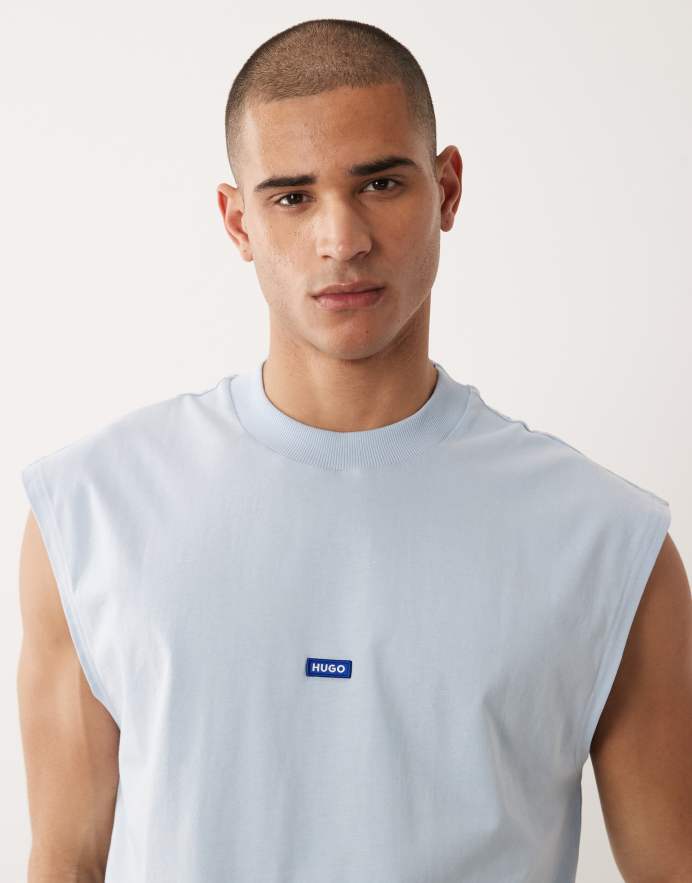 Hugo Blue Camiseta azul claro sin mangas con detalle del logo de algodón de