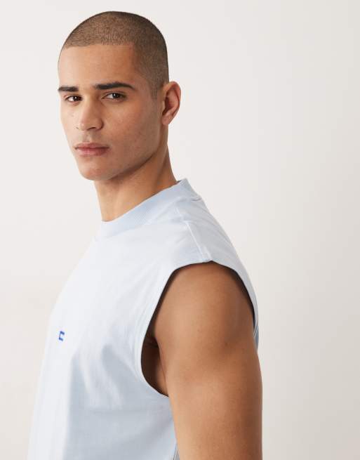 Camiseta azul claro sin mangas con detalle del logo de algodón de HUGO Blue, 4 de 5