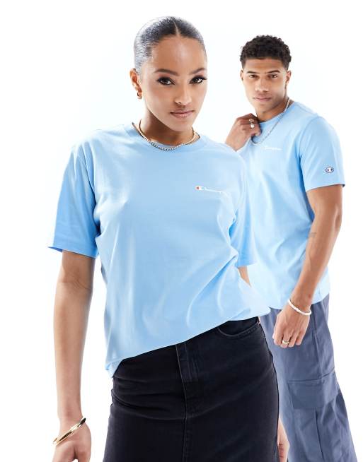 Camiseta azul claro unisex con cuello redondo de Champion