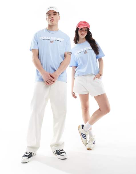 Camiseta azul claro unisex de corte clásico extragrande con logo de bandera grande en el pecho de la colección cápsula Sport de Polo Ralph Lauren - view 1