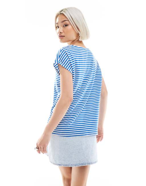 Camiseta azul claro y blanca a rayas extragrande de Vero Moda, 3 de 4