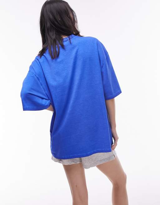 Camiseta azul cobalto extragrande con estampado gráfico "Copenhagen" de Topshop, 4 de 4