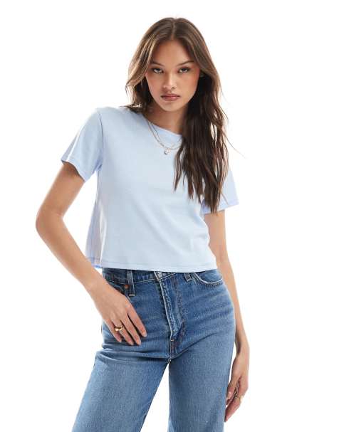 Camiseta azul con diseño encogido de Monki - view 1