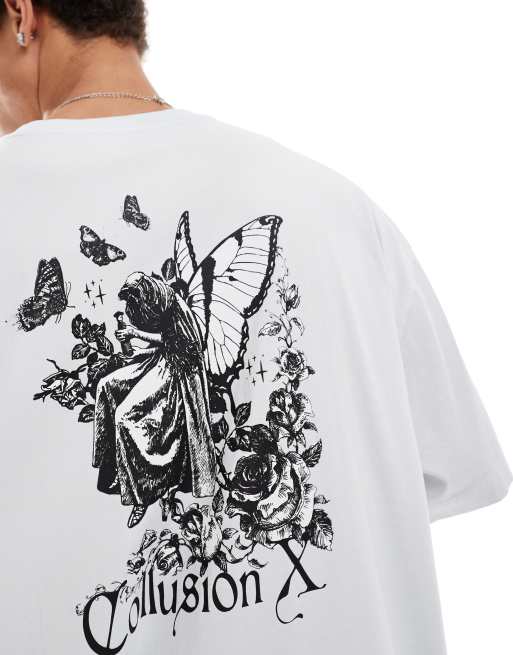 Camiseta azul con estampado de hada en la espalda de COLLUSION Unisex, 3 de 4