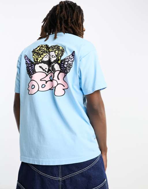 Camiseta azul con estampado de querubines en la espalda de Obey