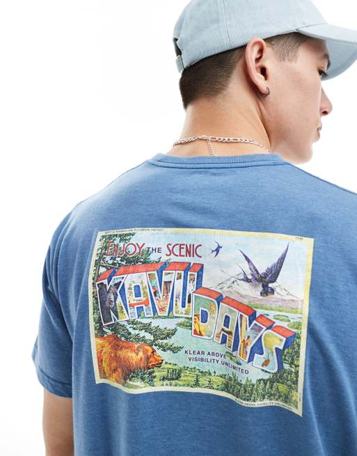 Camiseta azul con estampado gráfico en la espalda de KAVU