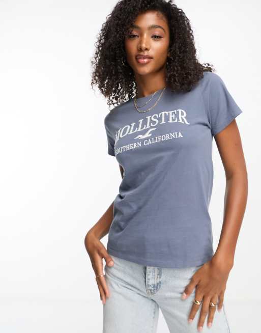 Camiseta azul con logo en el pecho de Hollister