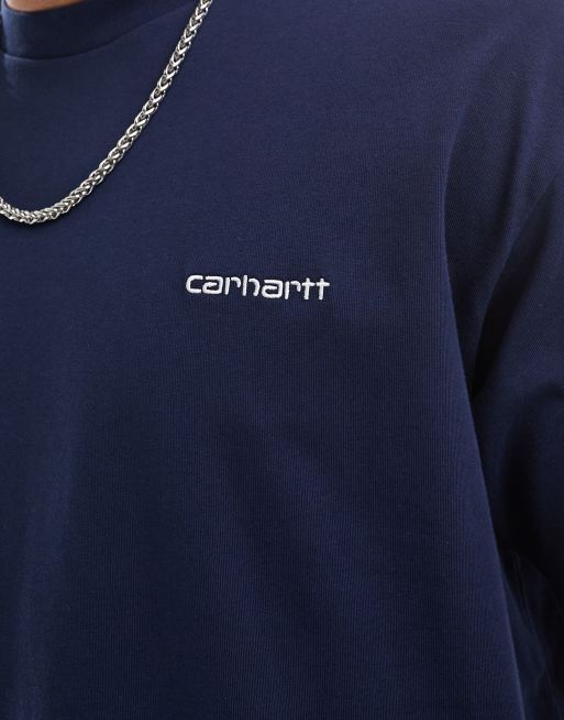 Camiseta azul con texto bordado de Carhartt WIP, 3 de 4