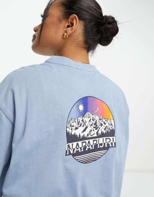 Camiseta azul de corte boyfriend con estampado en la espalda Quintino exclusiva en ASOS de Napapijri