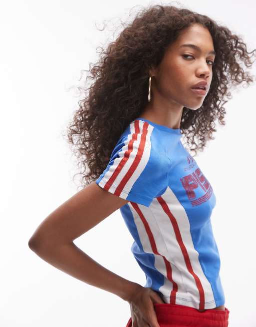 Camiseta azul de corte cuadrado con estampado gráfico "Pisa" de Topshop, 3 de 4