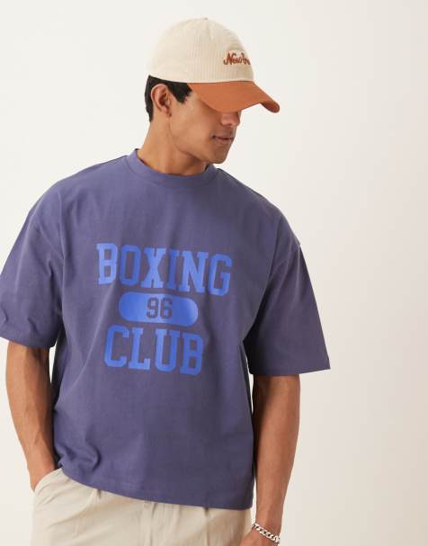 Camiseta azul de corte cuadrado extragrande con estampado "Boxing" en la espalda de tejido grueso de 240 g de ASOS DESIGN - view 1