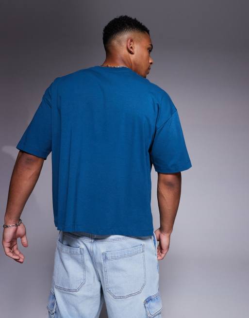 Camiseta azul de corte cuadrado extragrande con estampado gráfico de texto de ASOS DESIGN , 4 de 4