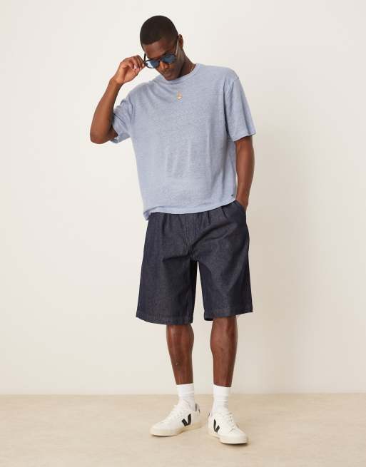 Camiseta azul de corte cuadrado holgado de lino premium de ASOS DESIGN  , 3 de 4