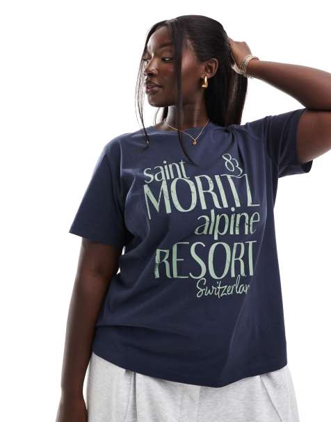 Camiseta azul de corte estándar con estampado "Saint Moritz" de ASOS DESIGN Curve - view 1