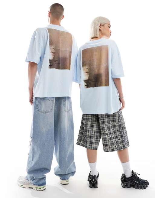 Camiseta azul de estilo skater con estampado fotográfico de COLLUSION Unisex