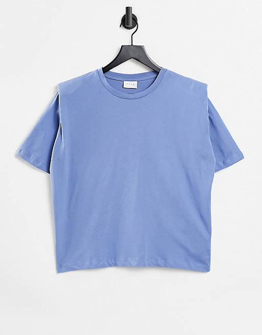 Camiseta azul de manga corta y corte recto con detalle de hombreras de Vila
