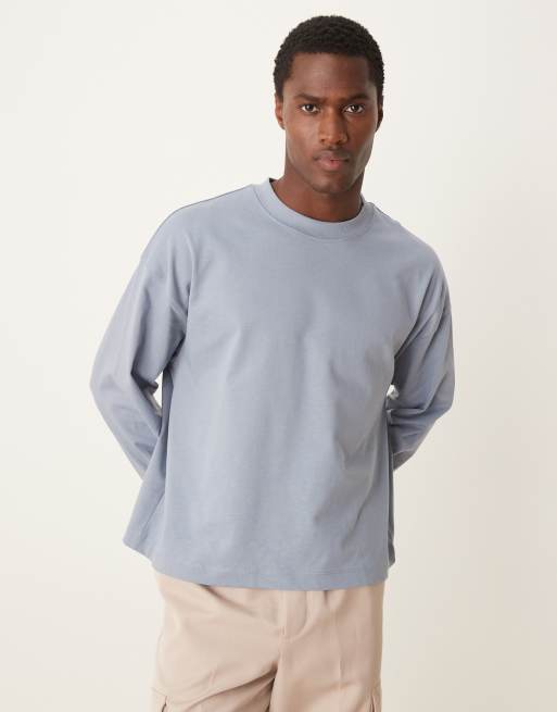 Camiseta azul de manga larga y corte cuadrado extragrande de tejido grueso premium de 300 g/m2 de ASOS DESIGN