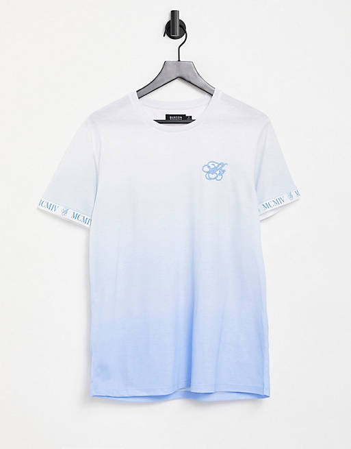 Camiseta azul degradado con detalle de la marca MB de Burton Menswear