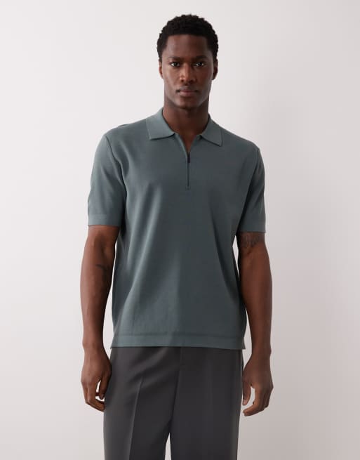 Camiseta azul empolvado con cremallera corta de punto fino deportivo termorregulador de Mango