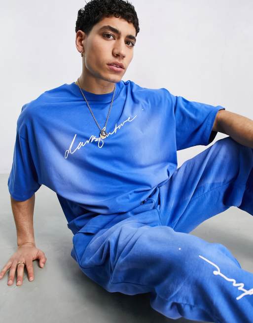 Camiseta azul extragrande con acabado lavado de ASOS Dark Future (parte de un conjunto)