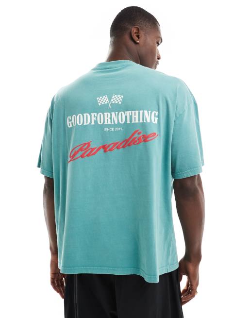 Camiseta azul extragrande con estampado automovilístico en la espalda de Good For Nothing
