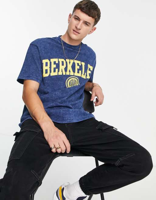 Camiseta azul extragrande con estampado de Berkeley de Topman