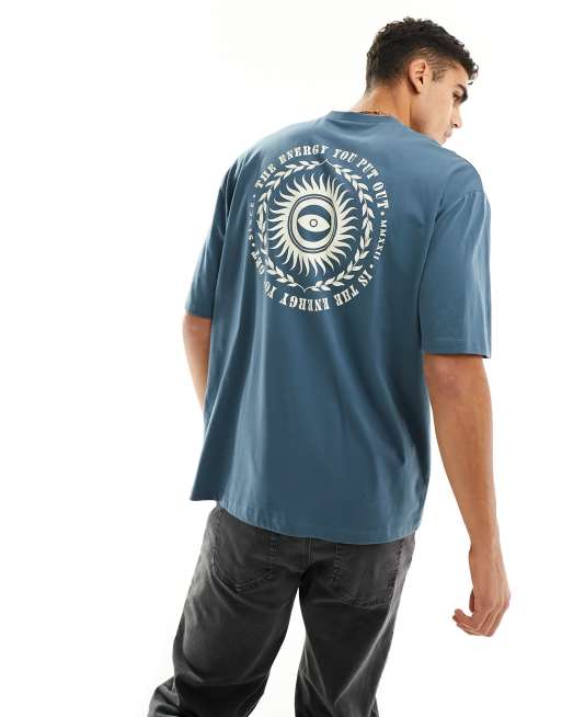 Camiseta azul extragrande con estampado de estilo celestial en la espalda de ASOS DESIGN