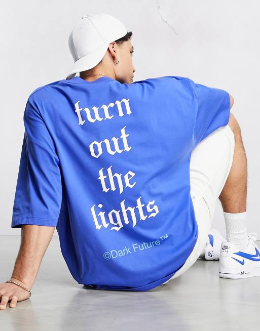 Camiseta azul extragrande con estampado de texto con tipografía gótica de ASOS Dark Future (parte de un conjunto)