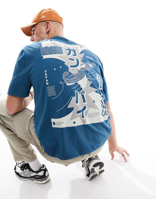 Camiseta azul extragrande con estampado en la espalda de ASOS DESIGN