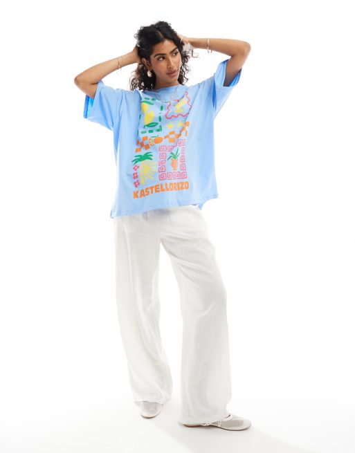 Camiseta azul extragrande con estampado gráfico de frutas veraniegas de ASOS DESIGN
