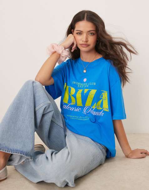 Camiseta azul extragrande con estampado gráfico "Ibiza" y acabado texturizado de ASOS DESIGN - view 1