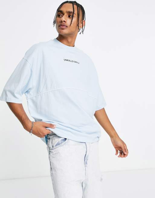 Camiseta azul extragrande con estampado gráfico y detalle de ribetes de ASOS Unrvlld Spply