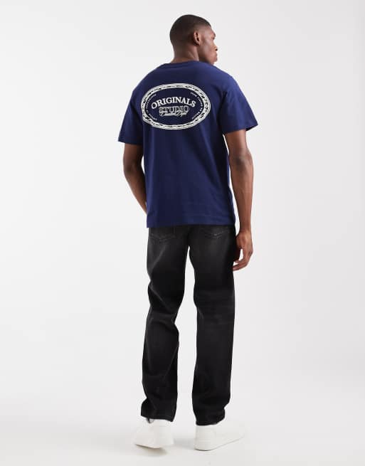 Camiseta azul extragrande con estampado "Originals" en la espalda de Jack & Jones, 2 de 5