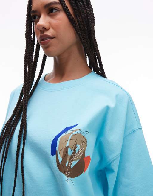 Camiseta azul extragrande con estampado trasero abstracto de Topshop, 4 de 4