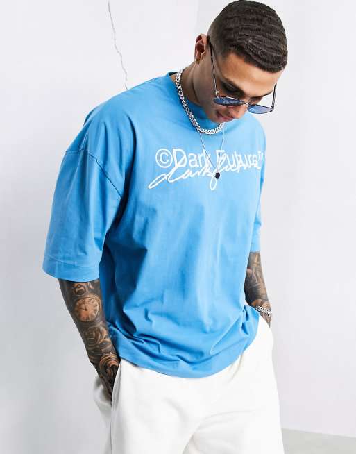 Camiseta azul extragrande con logo doble en 3D de ASOS Dark Future