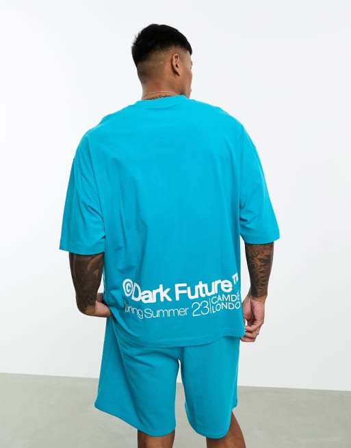 Camiseta azul extragrande con logo estampado en la espalda de ASOS Dark Future (parte de un conjunto)