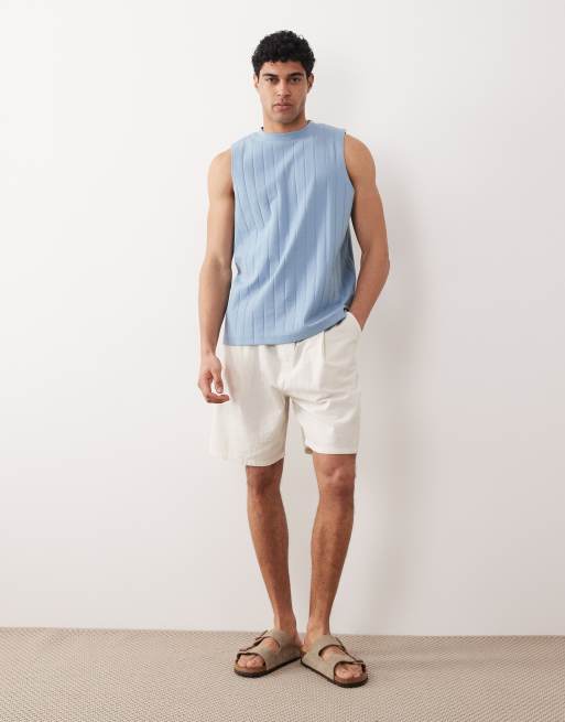 Camiseta azul extragrande sin mangas de canalé ancho de ASOS DESIGN, 2 de 5