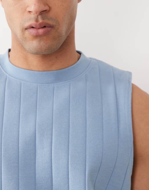 Camiseta azul extragrande sin mangas de canalé ancho de ASOS DESIGN, 4 de 5