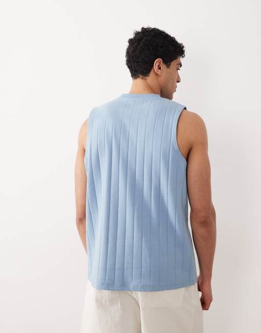 Camiseta azul extragrande sin mangas de canalé ancho de ASOS DESIGN, 5 de 5