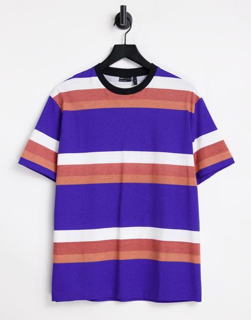 Camiseta azul holgada con diseño color block a rayas de ASOS DESIGN