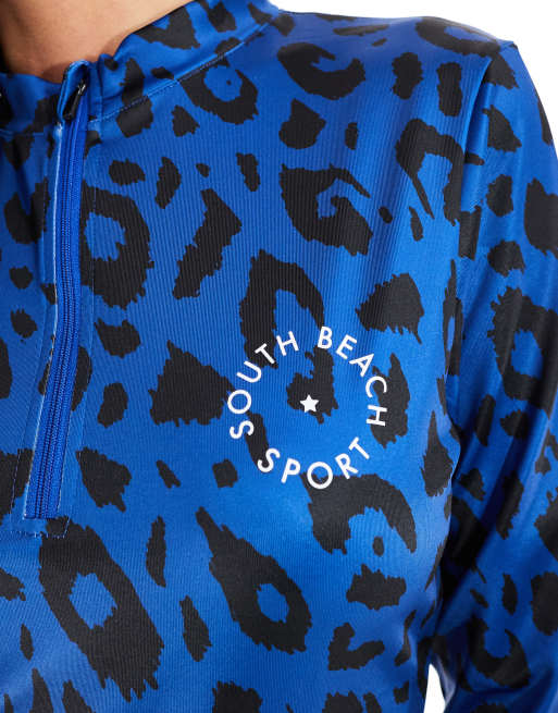 Camiseta azul interior de manga larga con media cremallera de South Beach, 3 de 4
