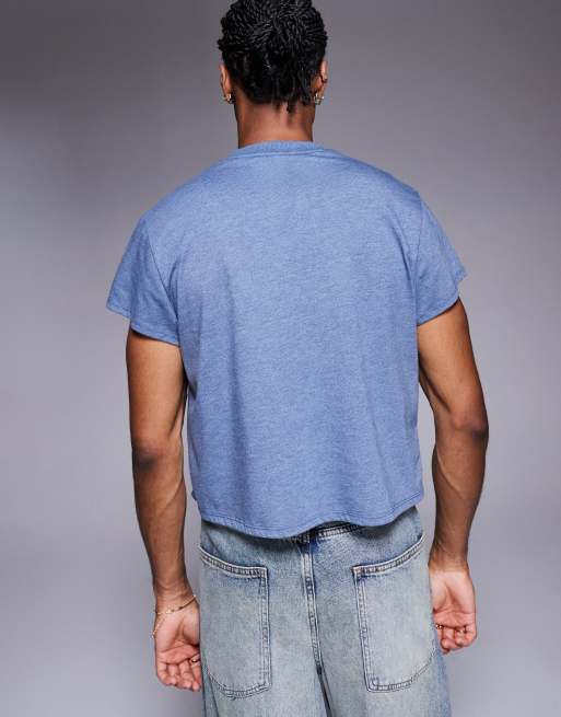 Camiseta azul jaspeado sobretintado de corte cuadrado con cuello redondo de ASOS DESIGN  , 3 de 4